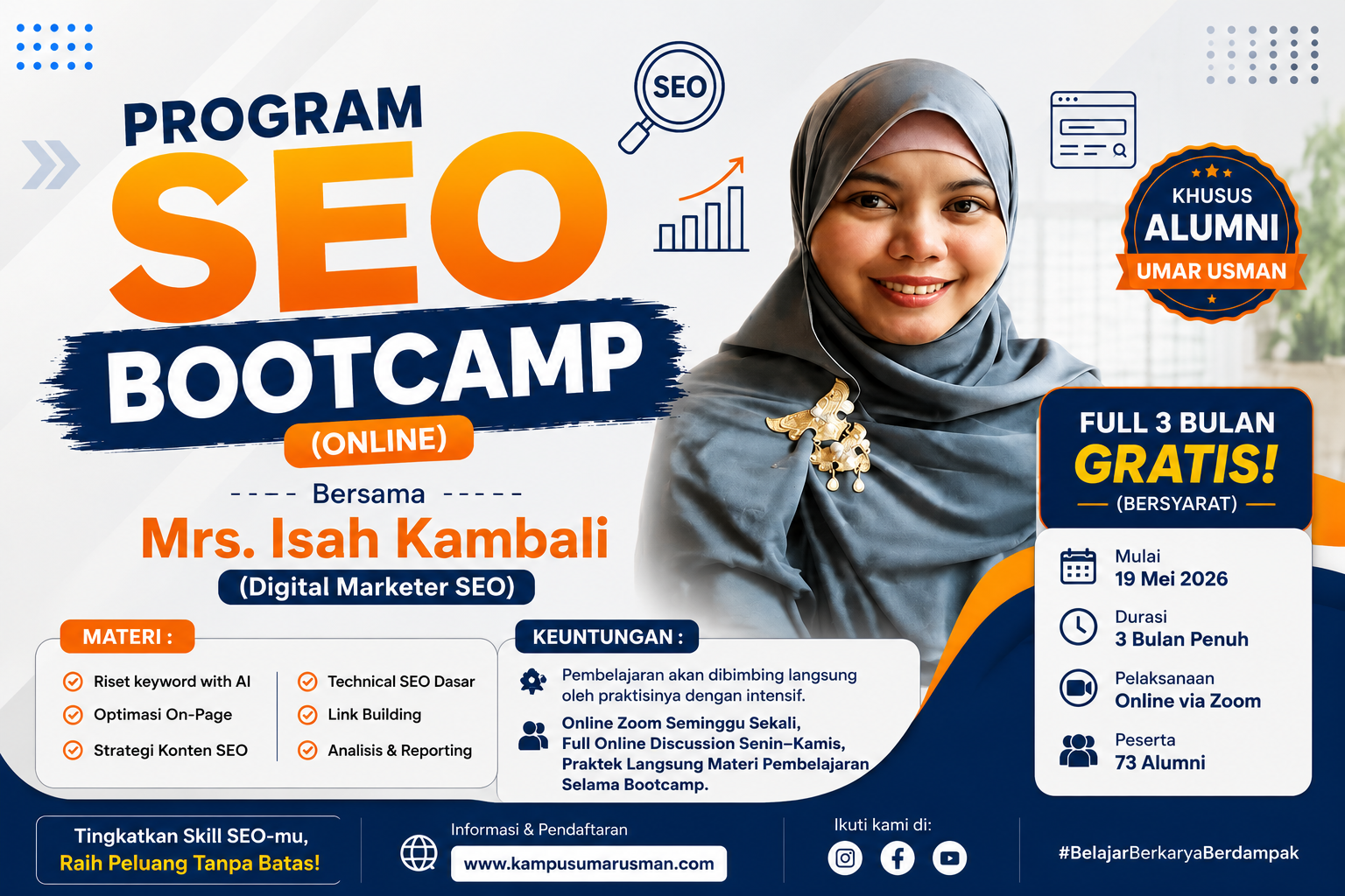 SEO Bootcamp Kampus Umar Usman yang diikuti 73 alumni secara online melalui Zoom.
